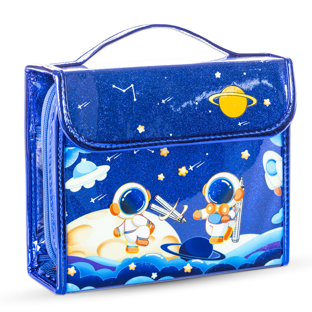 Eazy Kids - Space-Themed Art Supplies With Carrying Case Set - Blue.
