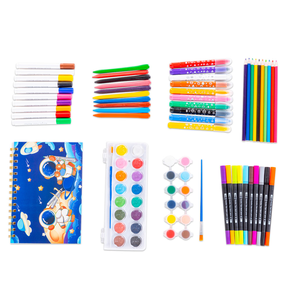 Eazy Kids - Space-Themed Art Supplies With Carrying Case Set - Blue.