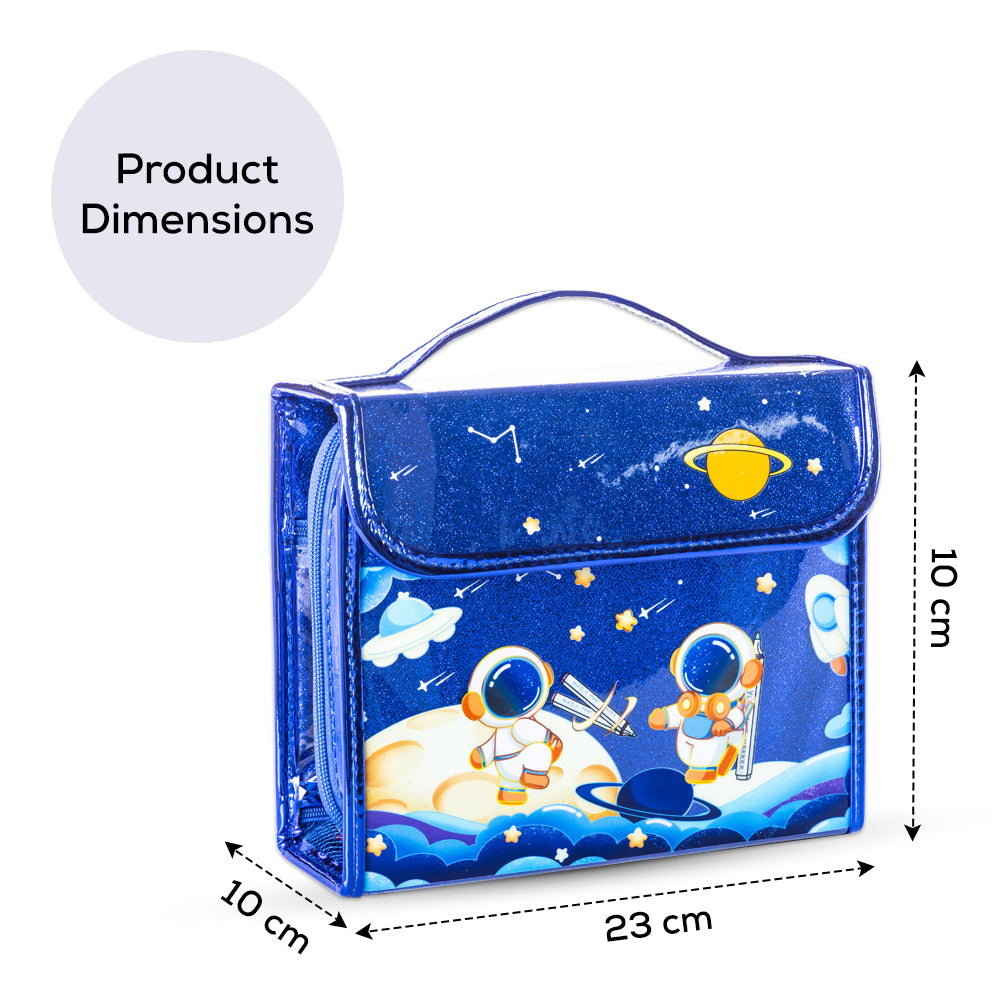 Eazy Kids - Space-Themed Art Supplies With Carrying Case Set - Blue.