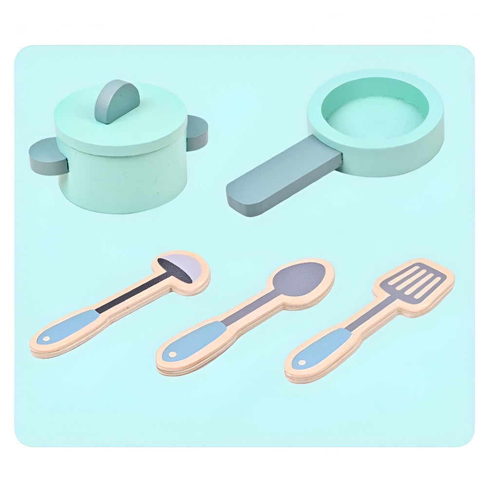Little Story Wooden Kitchen w/ Refrigerator and Accessories (Teal)