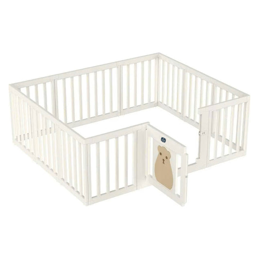 Little Story Bear Portable Playpen Baby White ( 10 Panel + 1 Big Panel + 1 Door)
