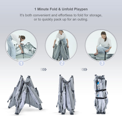 Teknum One Minute Fold Unfold Playpen With Mattress and Balls - Medium 120 x 120cm (Grey)