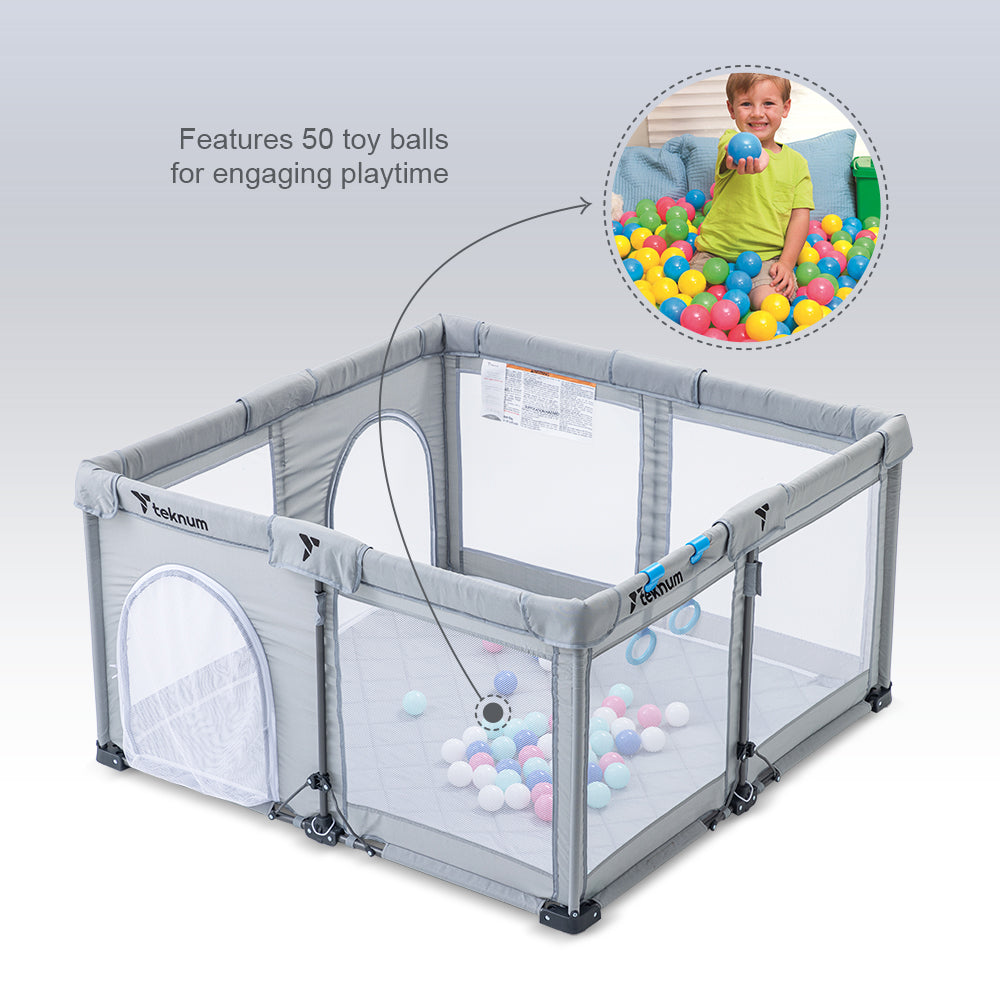 Teknum One Minute Fold Unfold Playpen With Mattress and Balls - Medium 120 x 120cm (Grey)