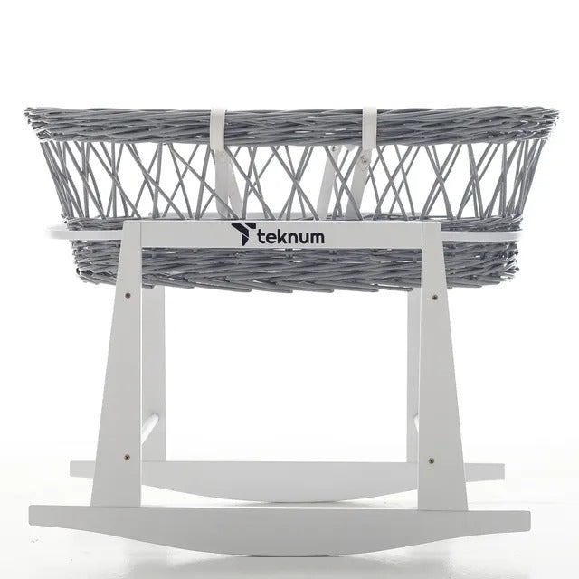 Teknum Wicker Moses Basket With Waffle Beddings & Stand – Grey