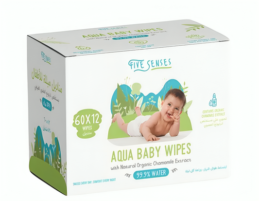 Five Senses Aqua Pure Water Wipes Family Box - Pack of 12 (60s)