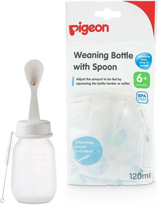 Pigeon Weaning Bottle with Spoon, White