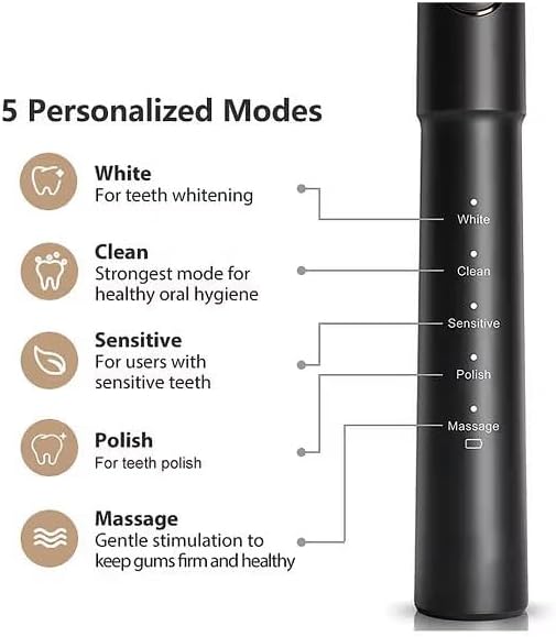 Bitvae E11 Electric Toothbrush + Water Flosser Black + 4pcs Replacement Heads + 4pc Replacement Tip