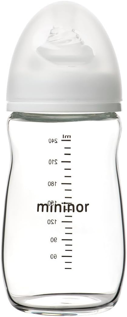 Mininor Anti-Colic Glass Baby Feeding Bottle (240ml)