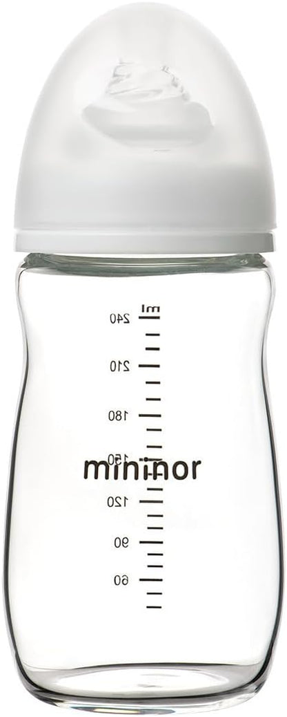 Mininor Anti-Colic Glass Baby Feeding Bottle (240ml)