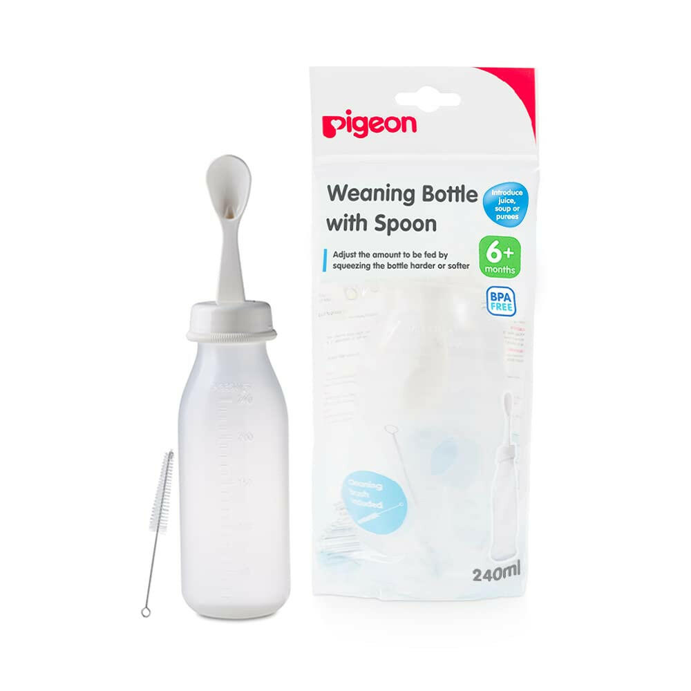 Pigeon Weaning Bottle with Spoon, White