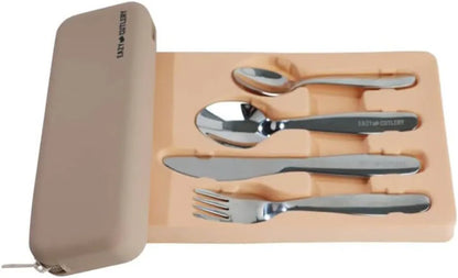 Eazy Kids Set of 4 Cutlery w/ Silicon Pouch (Spoon, Fork, Knife & Tea Spoon) w/ Silicon Pouch