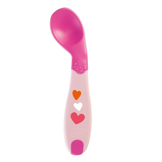 Chicco First Food Spoon Angled 8M + Soft Silicone Pink [Girl].