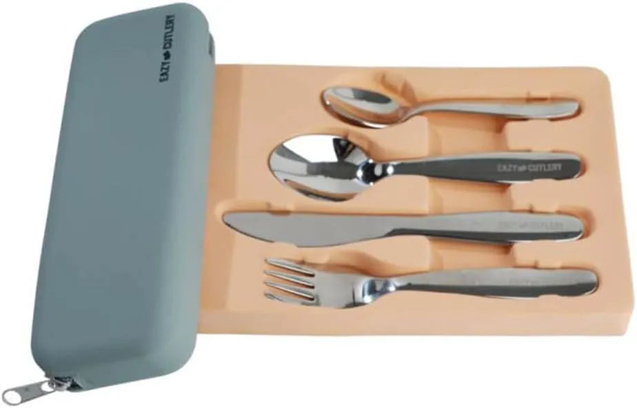 Eazy Kids Set of 4 Cutlery w/ Silicon Pouch (Spoon, Fork, Knife & Tea Spoon) w/ Silicon Pouch