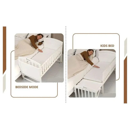 Teknum 7-in-1 Convertible Kids Bed & Bedside Crib – White