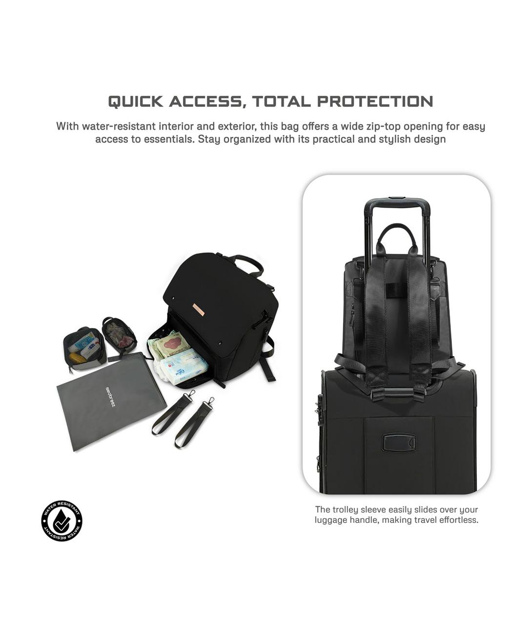 Neobreez Diaper Backpack With Changing Mat, Wet Bag, Pouches Set (Black)