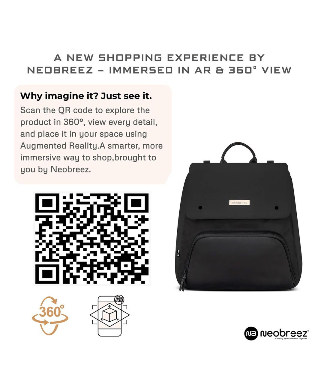 Neobreez Diaper Backpack With Changing Mat, Wet Bag, Pouches Set (Black)