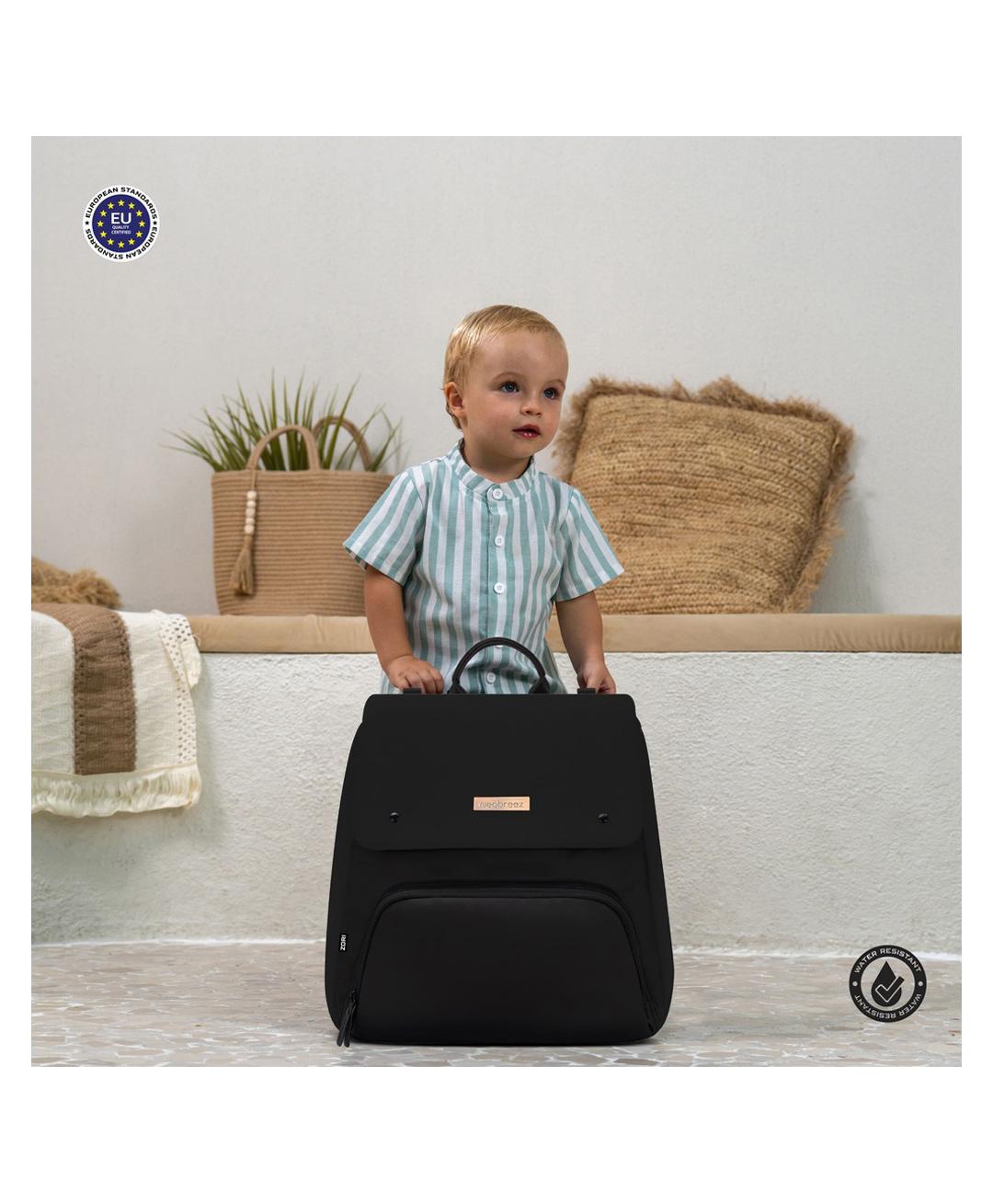 Neobreez Diaper Backpack With Changing Mat, Wet Bag, Pouches Set (Black)