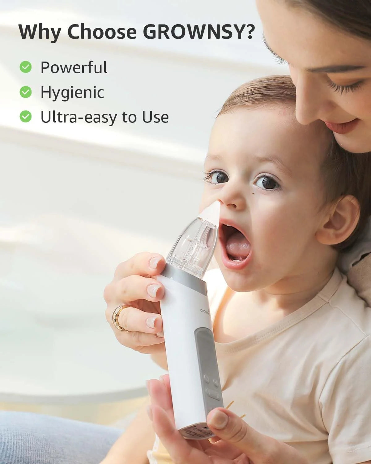 Grownsy Electric Baby Nasal Aspirator With 3 Silicone Tips