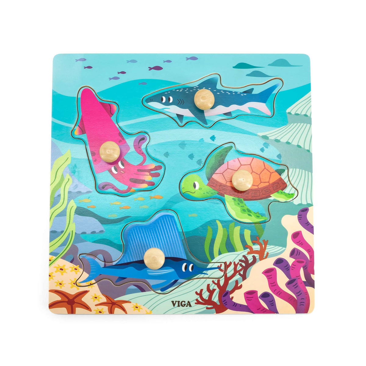 Viga Wooden Knob Puzzle (Sea Animals)