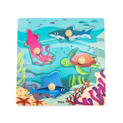 Viga Wooden Knob Puzzle (Sea Animals)