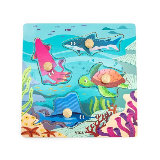 Viga Wooden Knob Puzzle (Sea Animals)