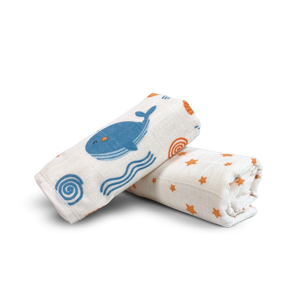 Nuluv Baby Burp Cloth (Blue Whale And Stars) - Pack of 2