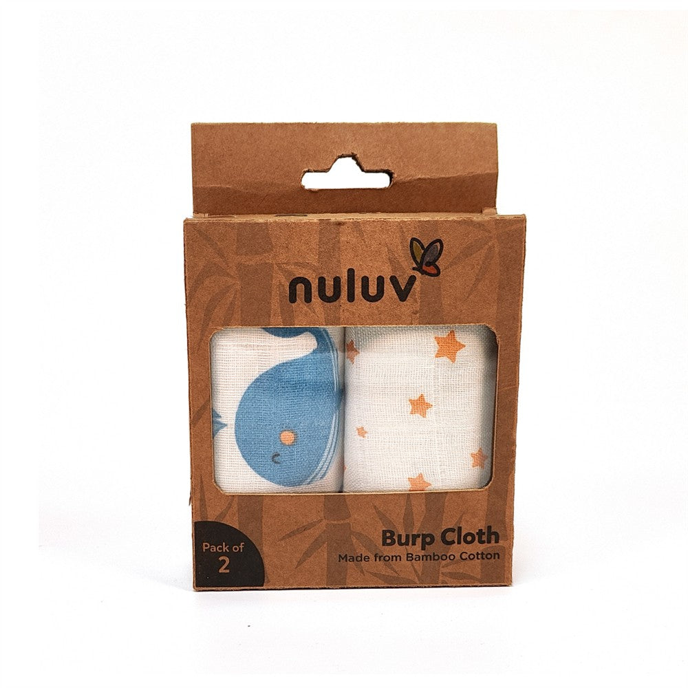 Nuluv Baby Burp Cloth (Blue Whale And Stars) - Pack of 2