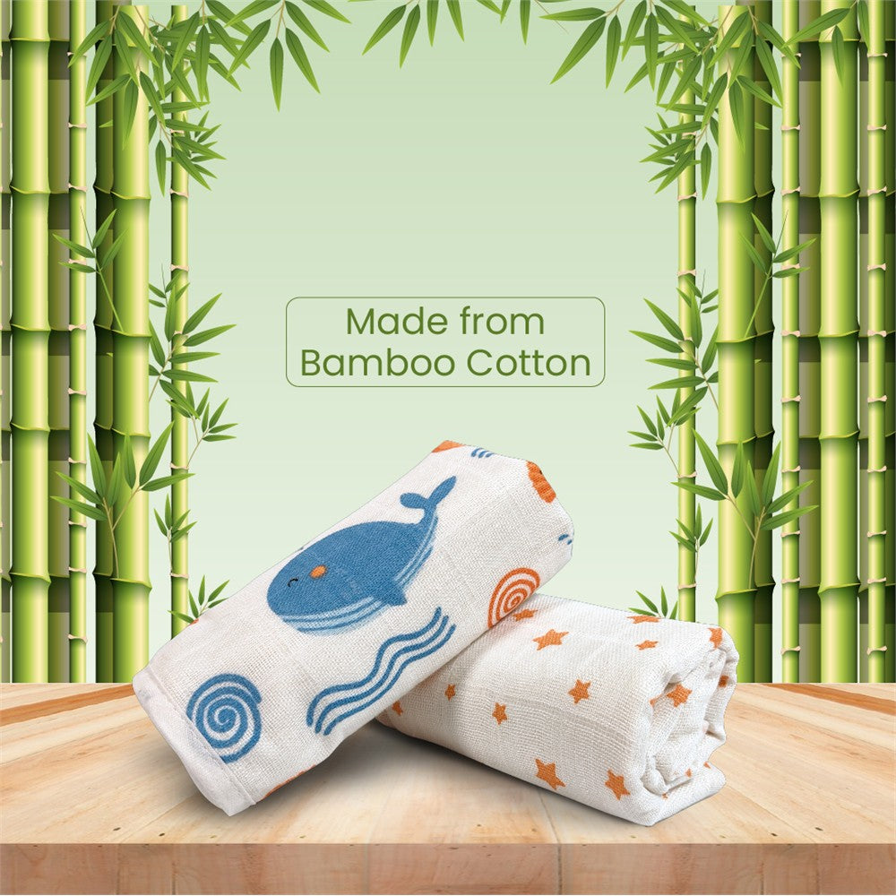 Nuluv Baby Burp Cloth (Blue Whale And Stars) - Pack of 2