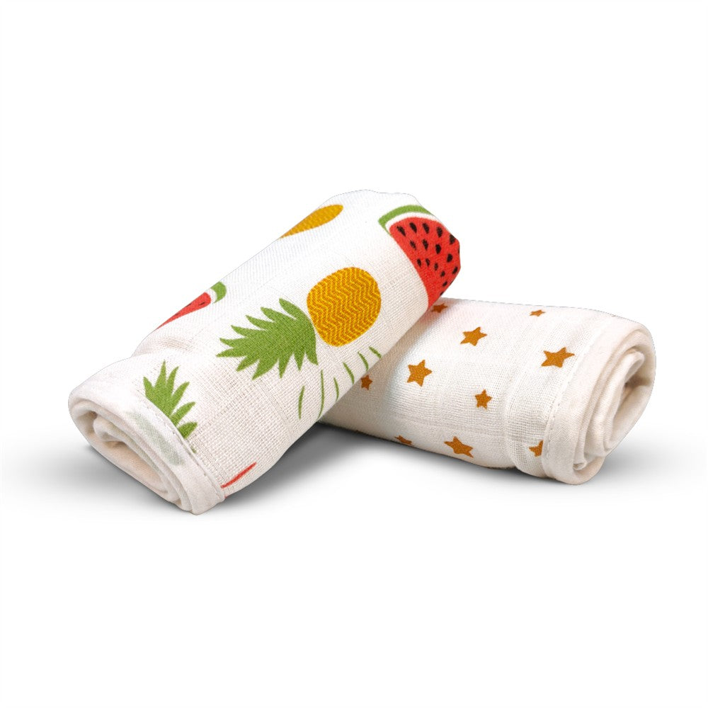Nuluv Baby Burp Cloth (Yellow Pineapple And Stars) - Pack of 2