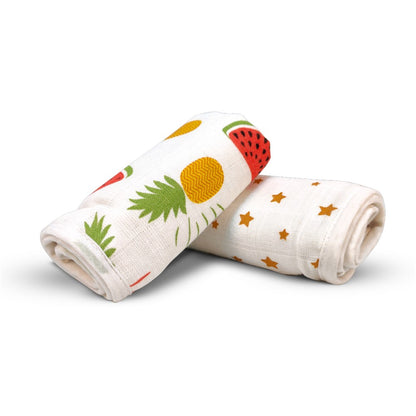 Nuluv Baby Burp Cloth (Yellow Pineapple And Stars) - Pack of 2