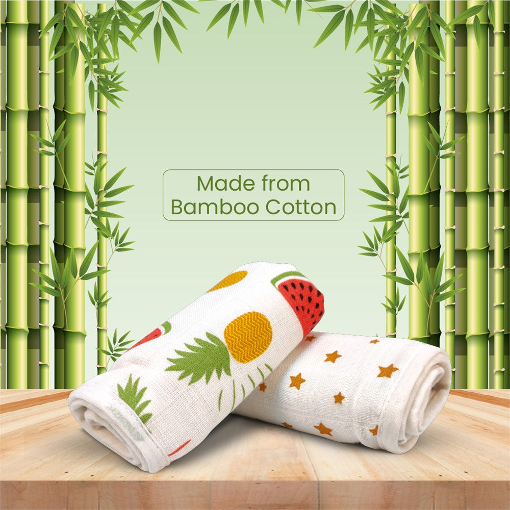 Nuluv Baby Burp Cloth (Yellow Pineapple And Stars) - Pack of 2