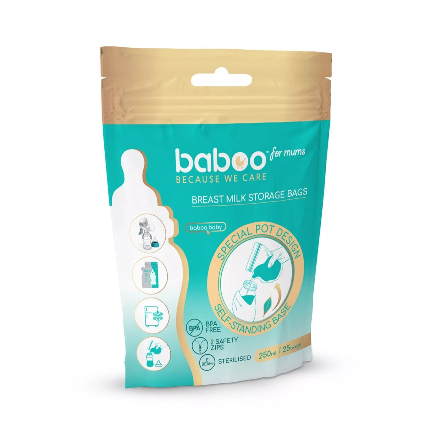 Baboo Easy Pour Breastmilk Storage Bags (250ml) - Pack of 25