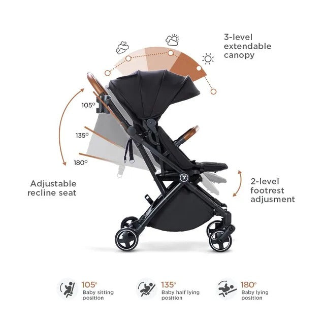 Teknum Black Compacto Auto-Fold 360° Reversible Stroller