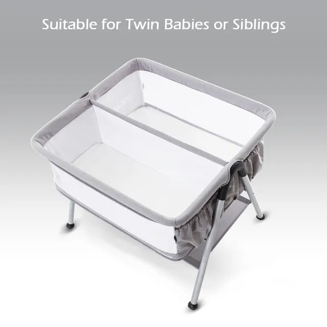 Teknum Fellow 2 Twin Bedside Crib Bassinet – Grey