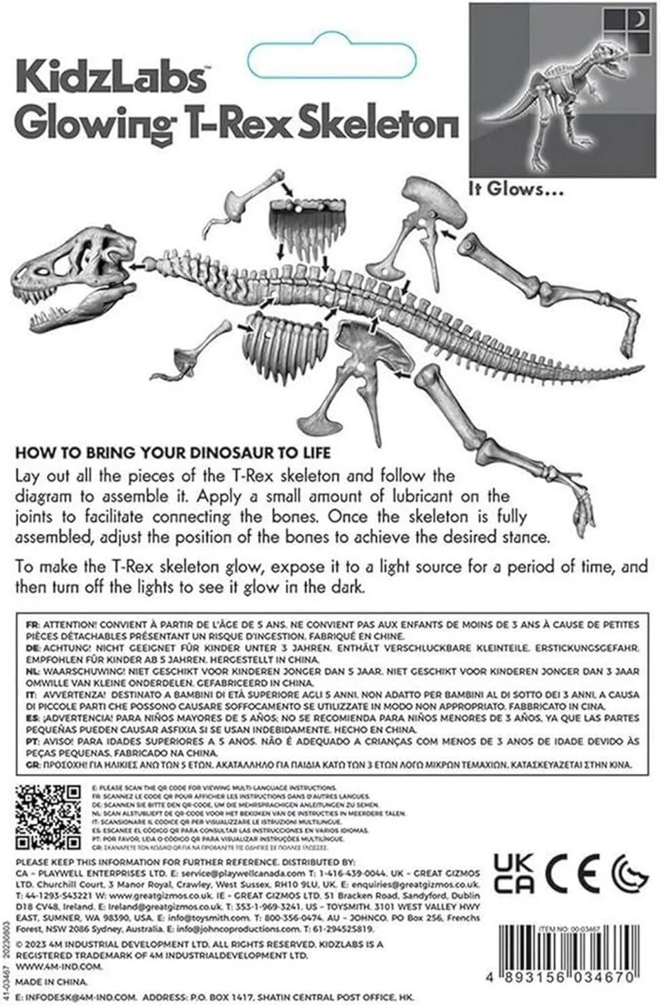 4M - KidzLabs Glowing T-Rex Skeleton Science Kit - Multicolor