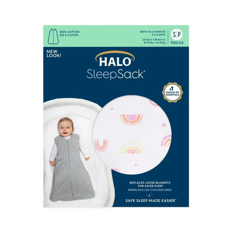 Halo SleepSack 100% Cotton Wearable Blanket - Sunshine Rainbows (0.5 TOG)