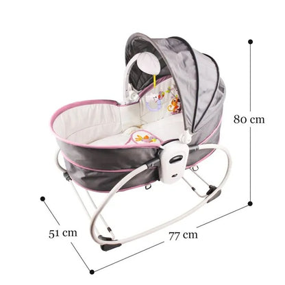 Teknum 5-in-1 Cozy Rocker Bassinet With Awning & Mosquito Net – Pink