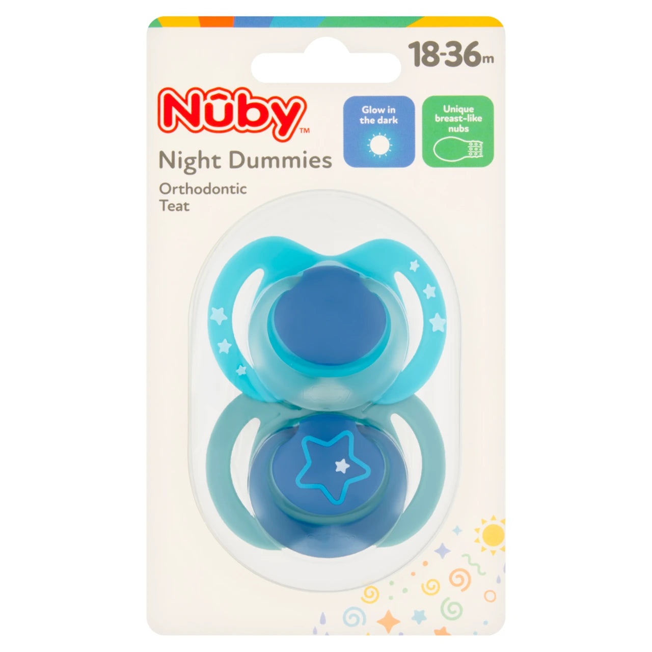 Nuby Night Time Soothers Glow in the Dark (Blue, 18-36 Months) - Pack of 2