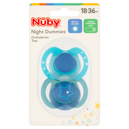 Nuby Night Time Soothers Glow in the Dark (Blue, 18-36 Months) - Pack of 2