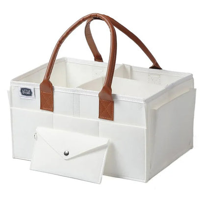 Little Story Diaper Caddy And Travel Pouch Medium – White