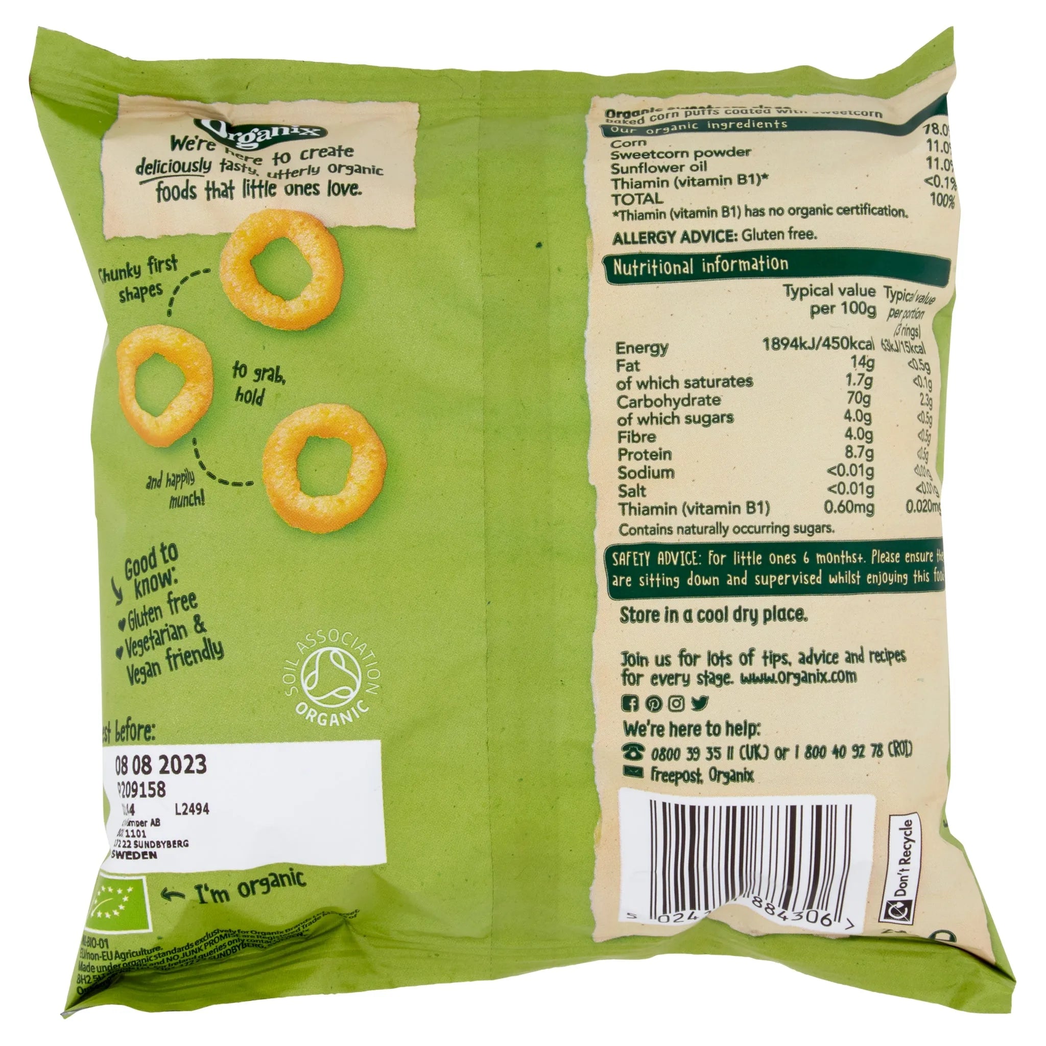 Organix Melty Sweetcorn Rings Organic Baby Finger Food Snack (20g)