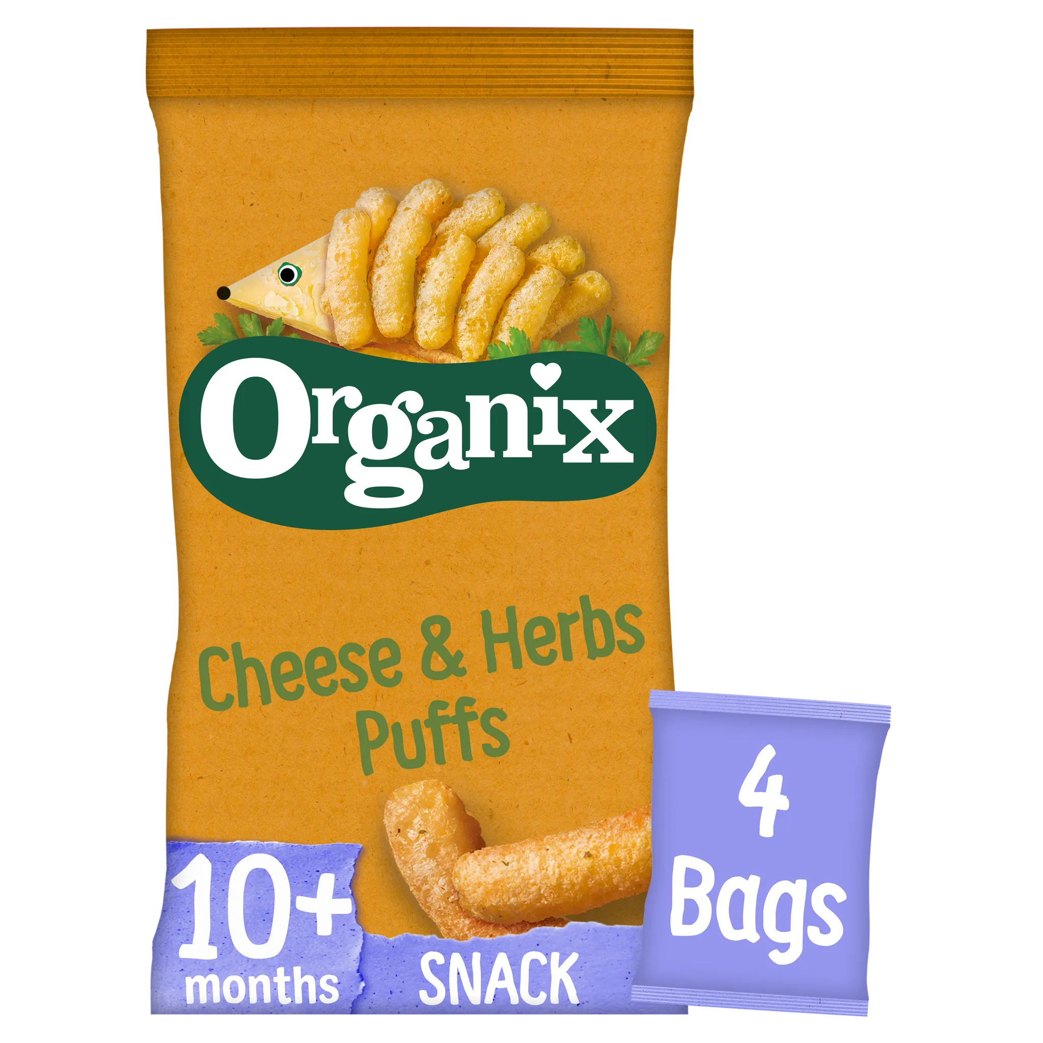 Organix Cheese & Herb Organic Finger Food Toddler Snack Corn Puffs Multipack - Pack of 4 (45g)