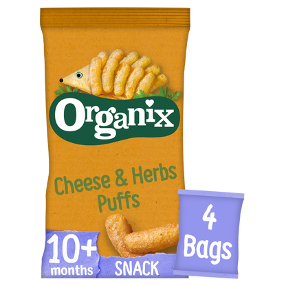 Organix Cheese & Herb Organic Finger Food Toddler Snack Corn Puffs Multipack - Pack of 4 (45g)