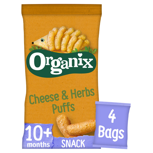 Organix Cheese & Herb Organic Finger Food Toddler Snack Corn Puffs Multipack - Pack of 4 (45g)