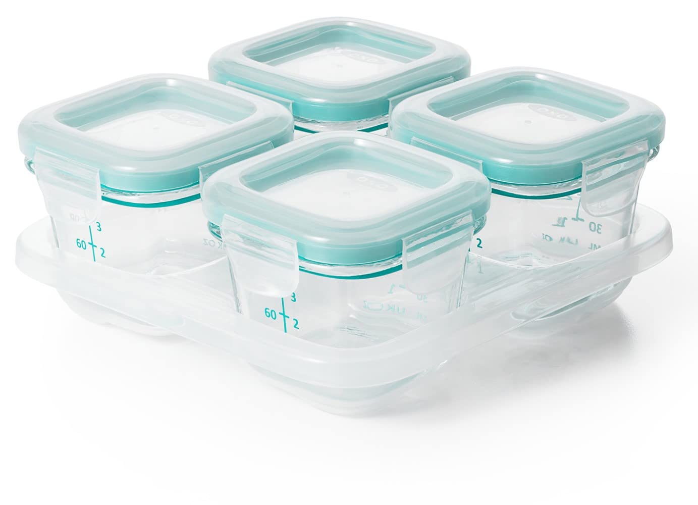 OXO Tot Glass Baby Blocks Food Storage Containers, Teal, 4oz