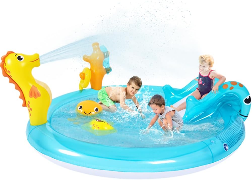 JILONG - Sea Animal Inflatable Kids Pool with Slide, Sprinkler & Play Accessories