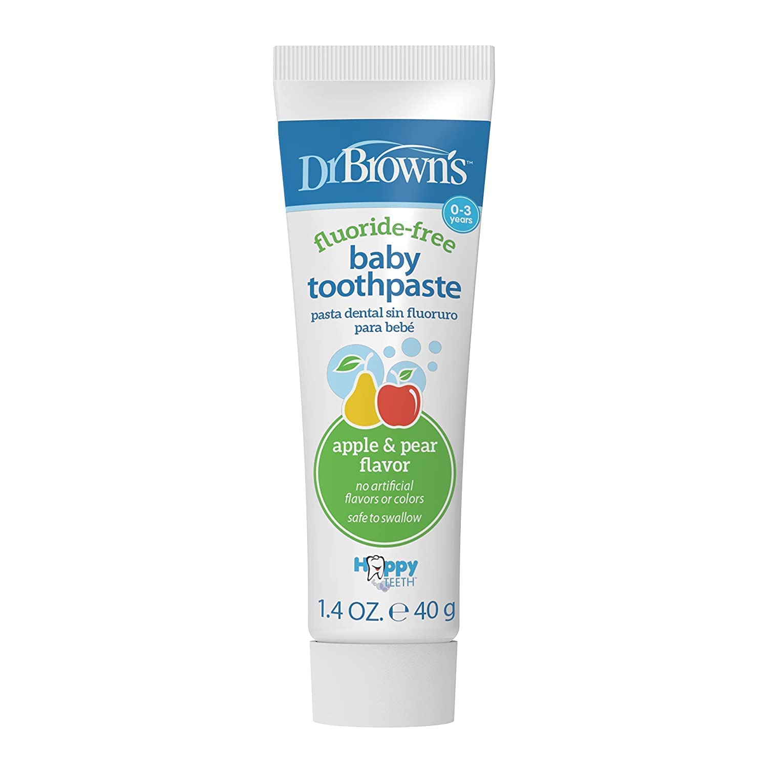 Dr. Brown’s Fluoride-Free Baby Toothpaste, Safe to Swallow, 1-Pack, 1.4oz/40g, 0-3 years