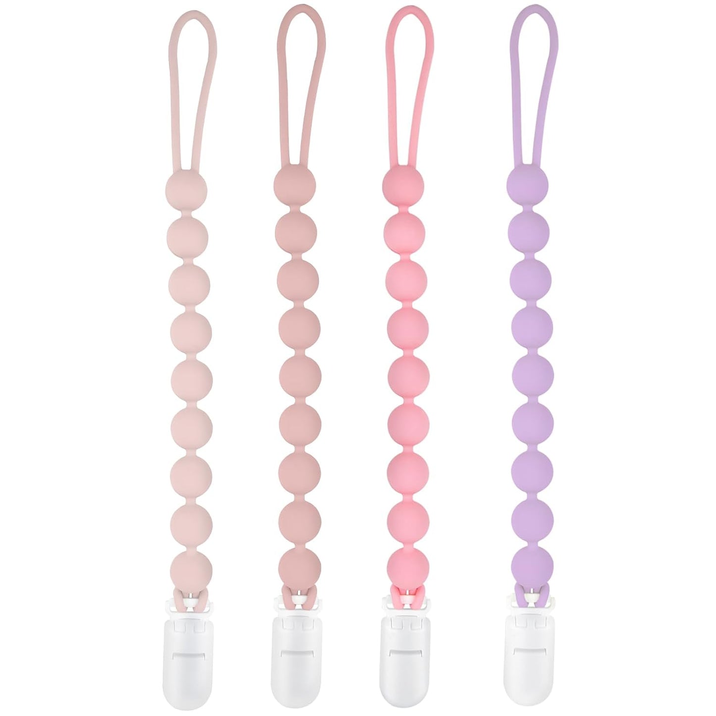 Silicone Pacifier Clip Holder for Girl, 4 Pack, Pink
