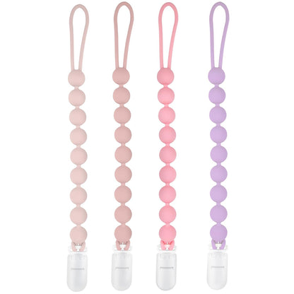 Silicone Pacifier Clip Holder for Girl, 4 Pack, Pink