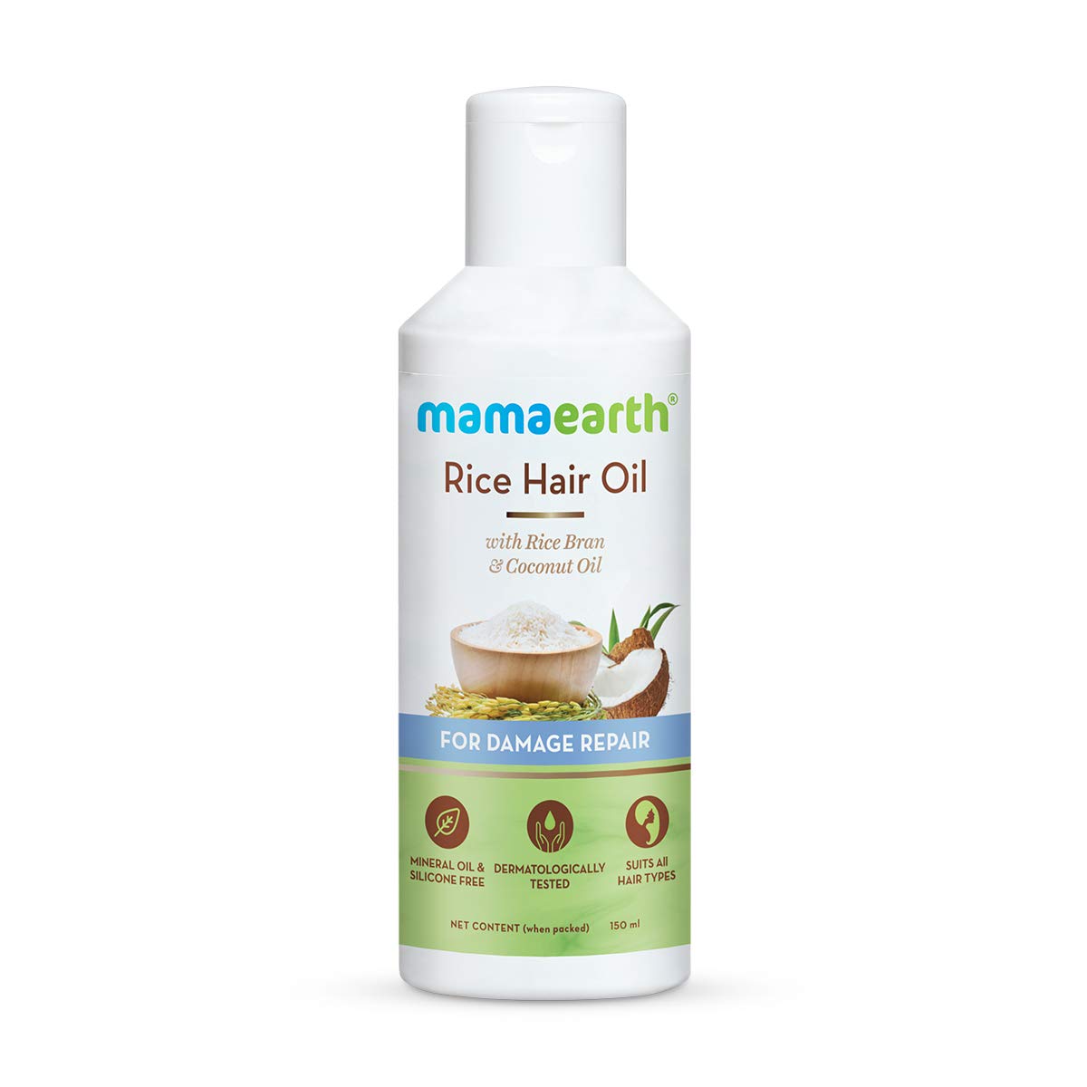 Mamaearth Rice Hair Oil with Rice Bran and Coconut Oil For Damage Repair (150ml)